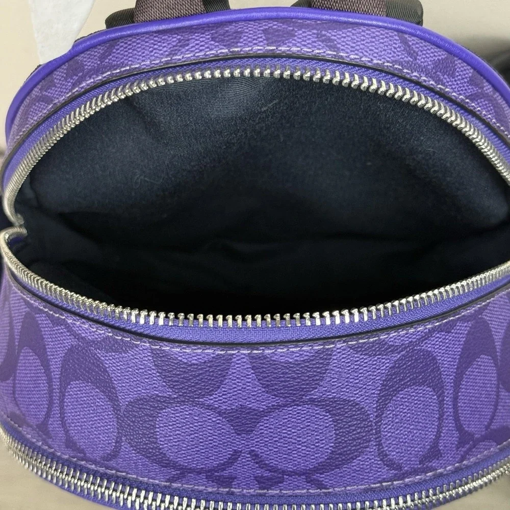 Coach Mini Court Backpack In Signature Canvas & Leather Sport Purple C8604 Logo